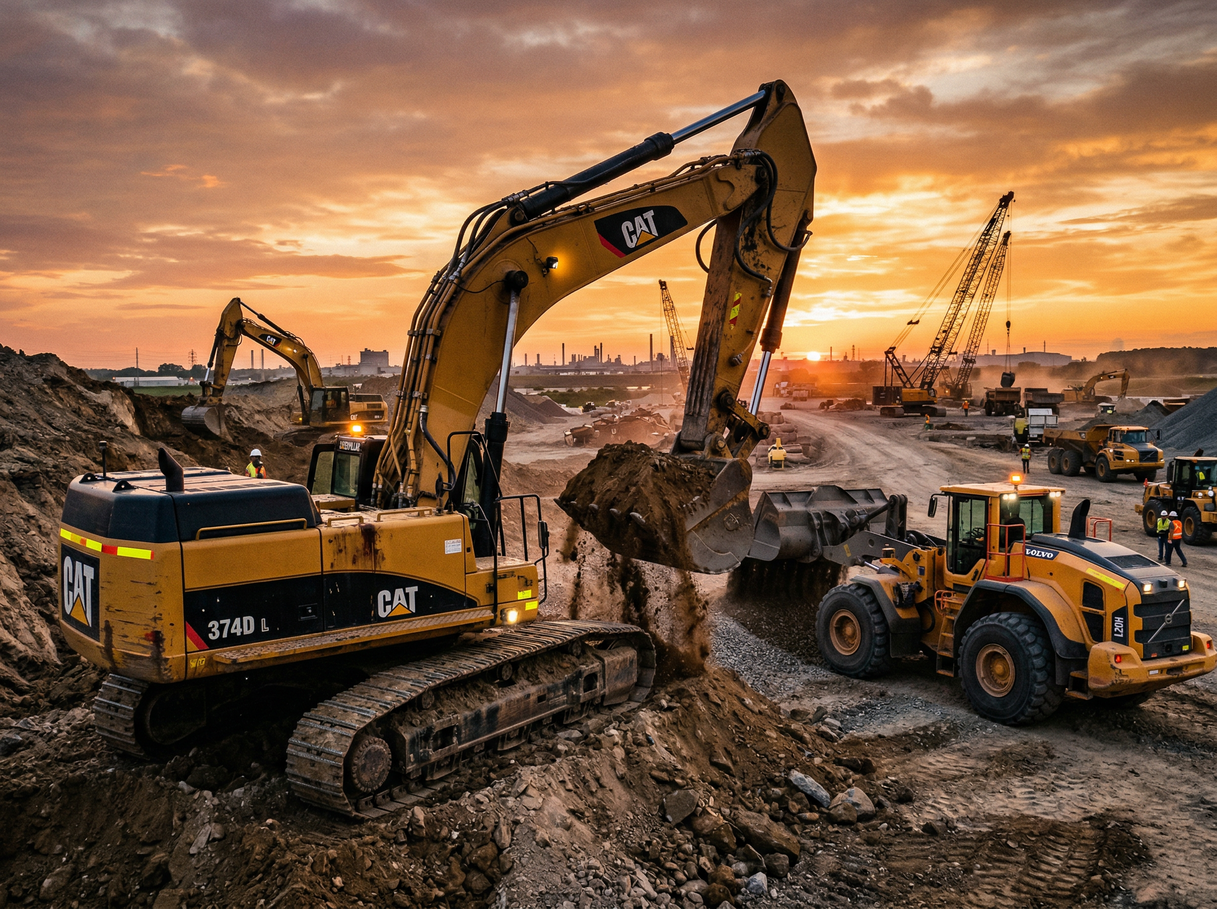 Heavy construction excavators and equipment